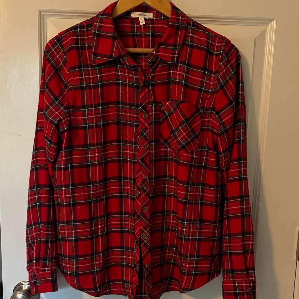 Maurices Vibrant Red Plaid Boyfriend Flannel Size M